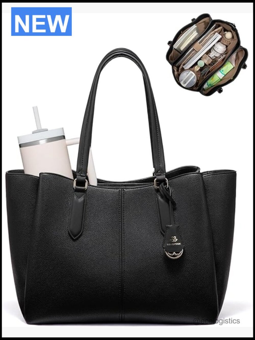 Faux Leather Laptop Tote Bag for Women 15.6in Work Bag Triple Compartments